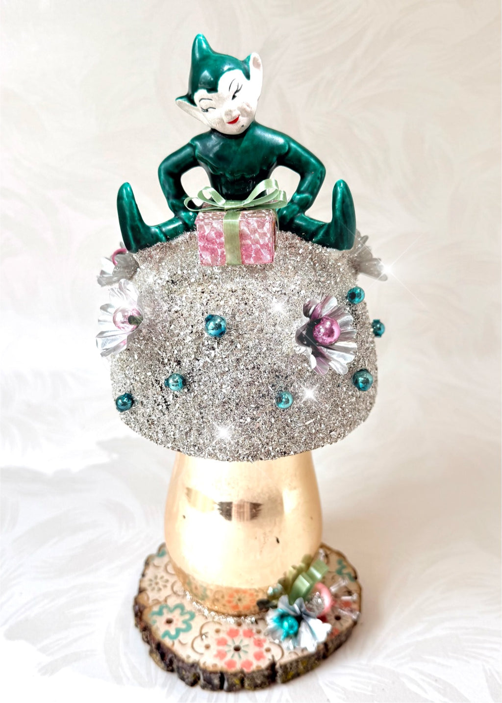 Barnaby - Handcrafted Mid-Century Pixie & Glass Mushroom Art
