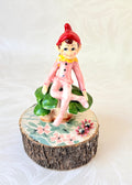 Teddy - Handcrafted Mid-Century Pixie & Vintage Wood Slice Art (The Guild Mascot)