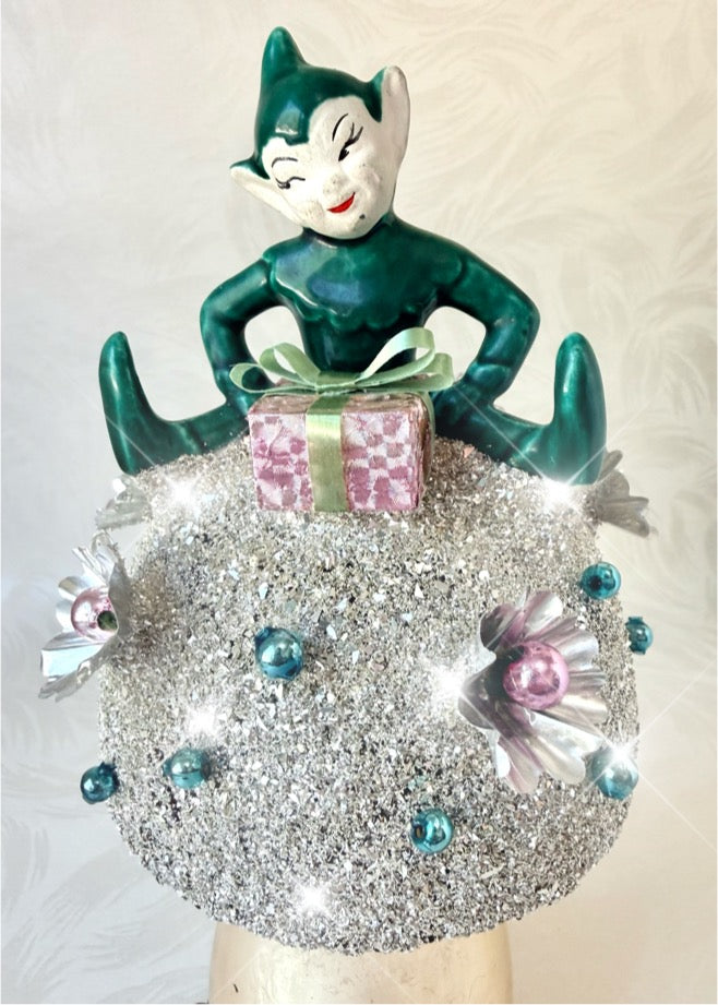 Barnaby - Handcrafted Mid-Century Pixie & Glass Mushroom Art