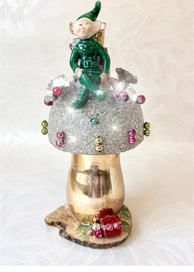 Nicholas - Handcrafted Mid-Century Pixie & Glass Mushroom Art