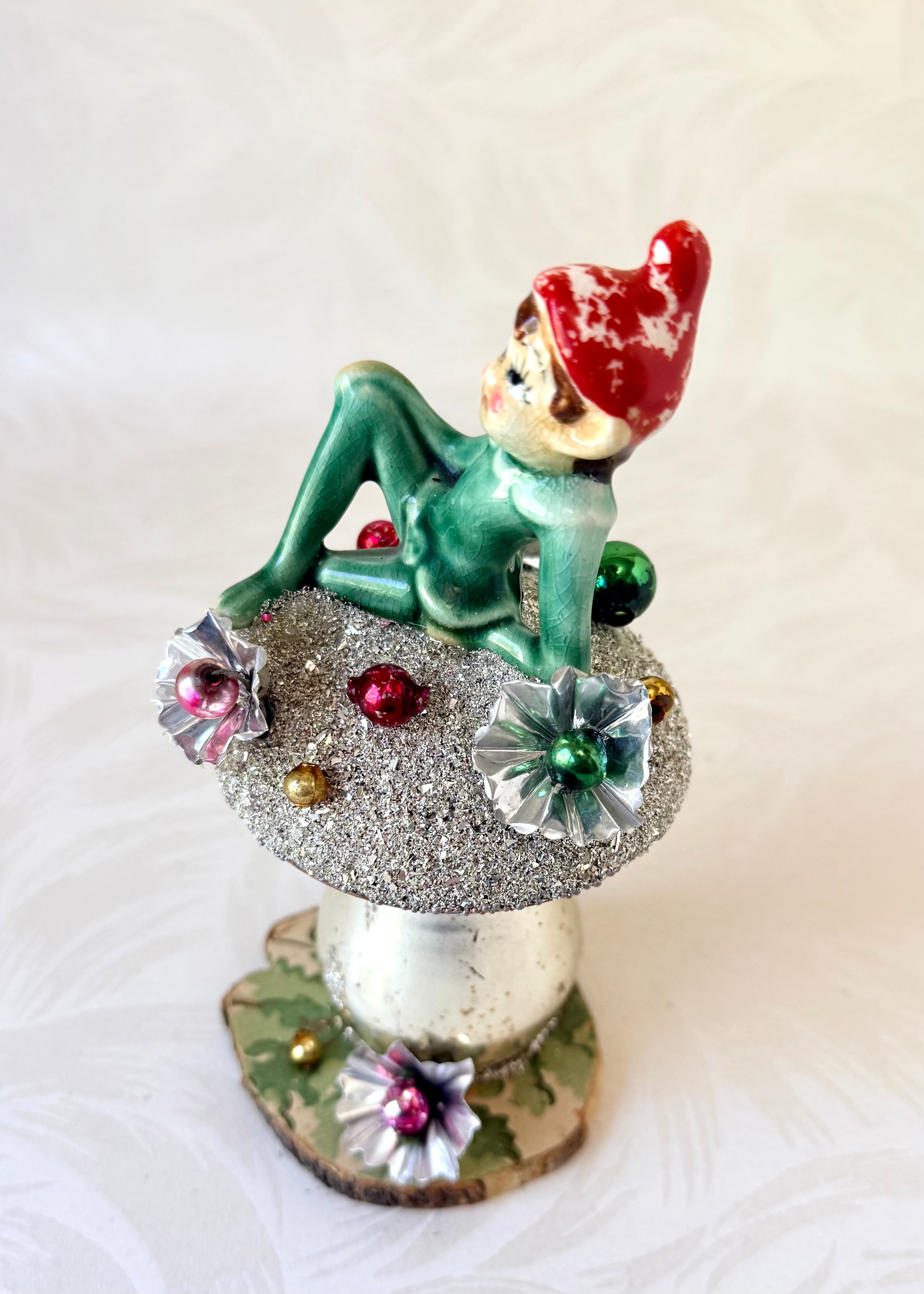 Milo - Handcrafted Mid-Century Pixie & Glass Mushroom Art