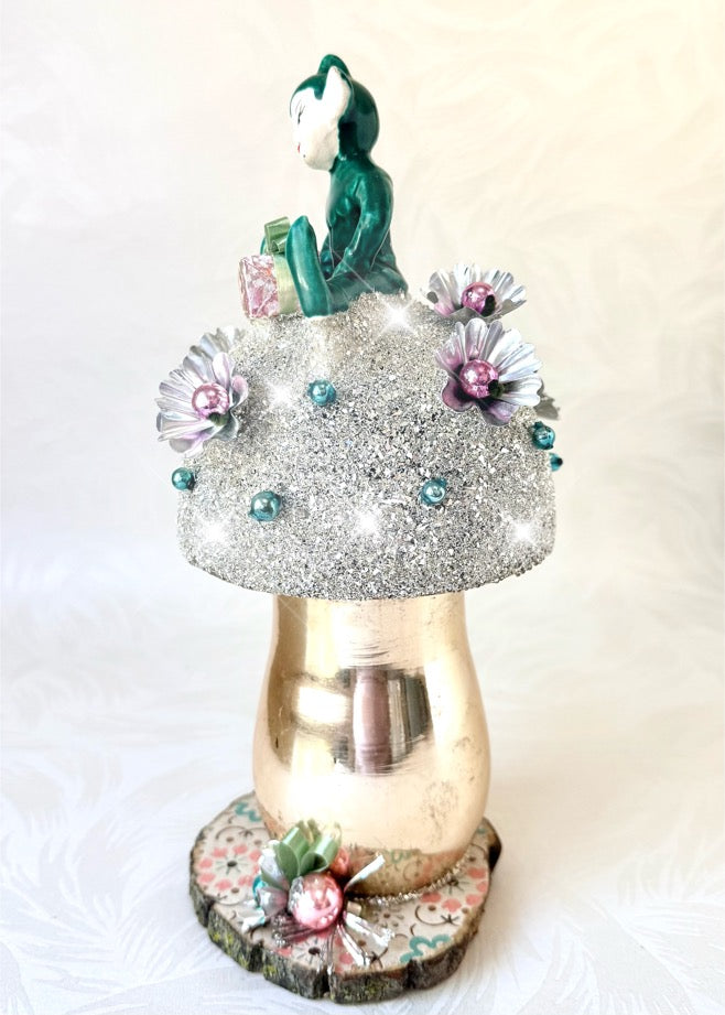 Barnaby - Handcrafted Mid-Century Pixie & Glass Mushroom Art