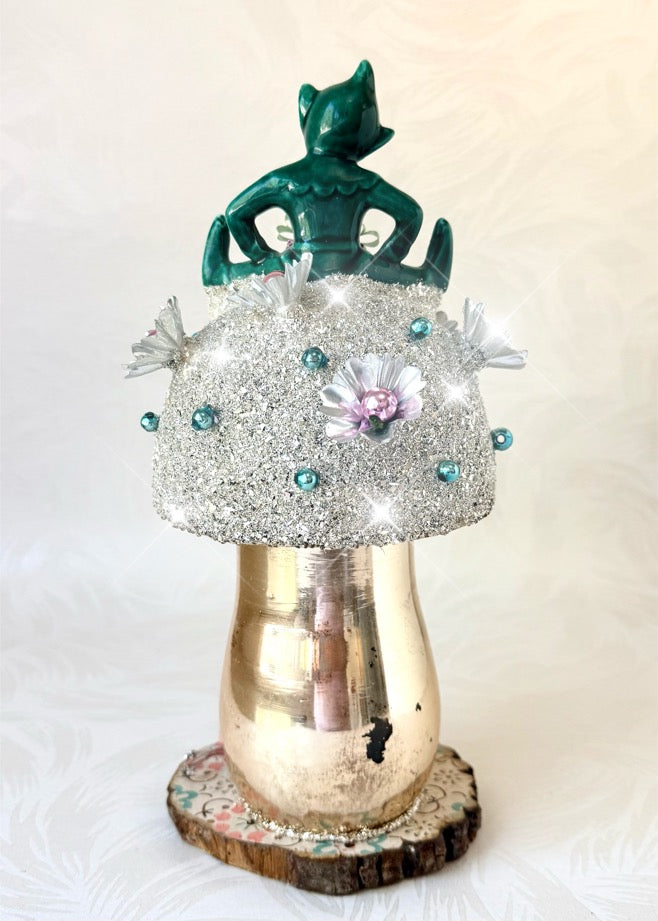 Barnaby - Handcrafted Mid-Century Pixie & Glass Mushroom Art
