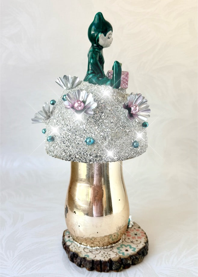 Barnaby - Handcrafted Mid-Century Pixie & Glass Mushroom Art