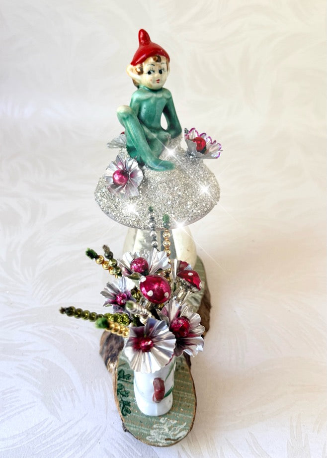 Oliver - Handcrafted Mid-Century Pixie & Glass Mushroom Art