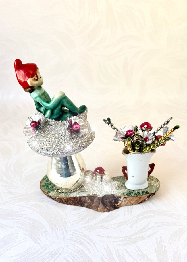 Oliver - Handcrafted Mid-Century Pixie & Glass Mushroom Art