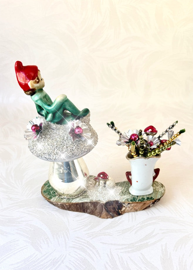 Oliver - Handcrafted Mid-Century Pixie & Glass Mushroom Art