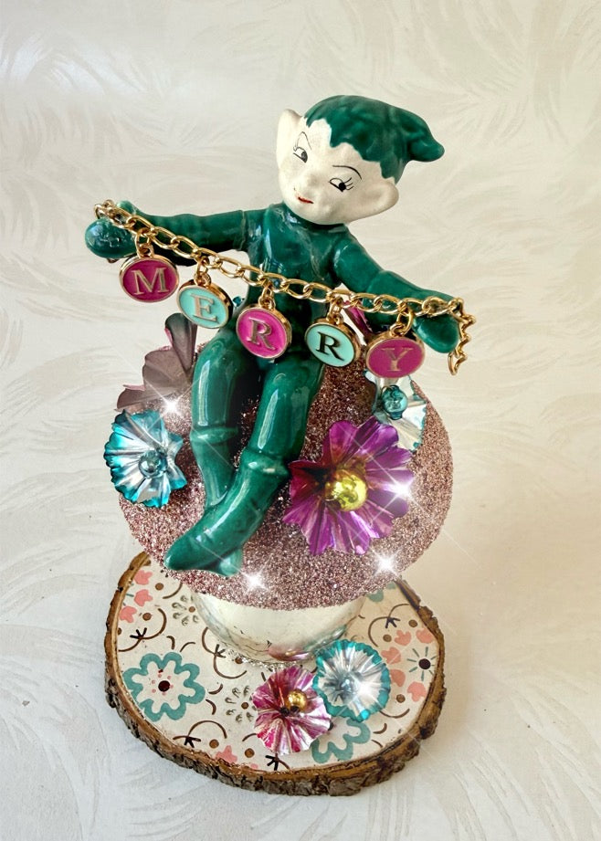 Jingle - Handcrafted Mid-Century Pixie & Glass Mushroom Art