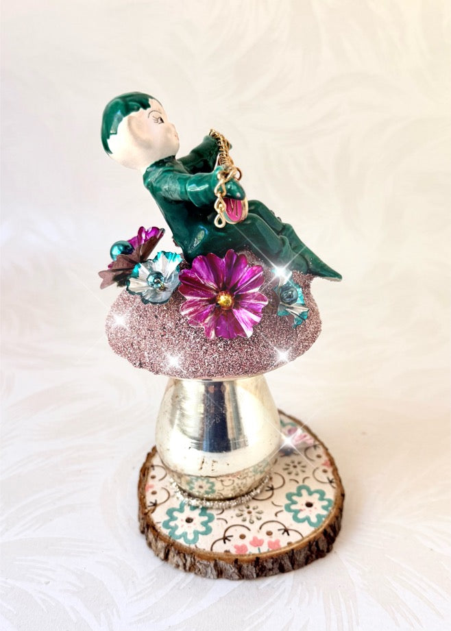 Jingle - Handcrafted Mid-Century Pixie & Glass Mushroom Art