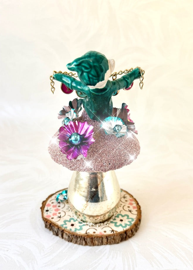 Jingle - Handcrafted Mid-Century Pixie & Glass Mushroom Art