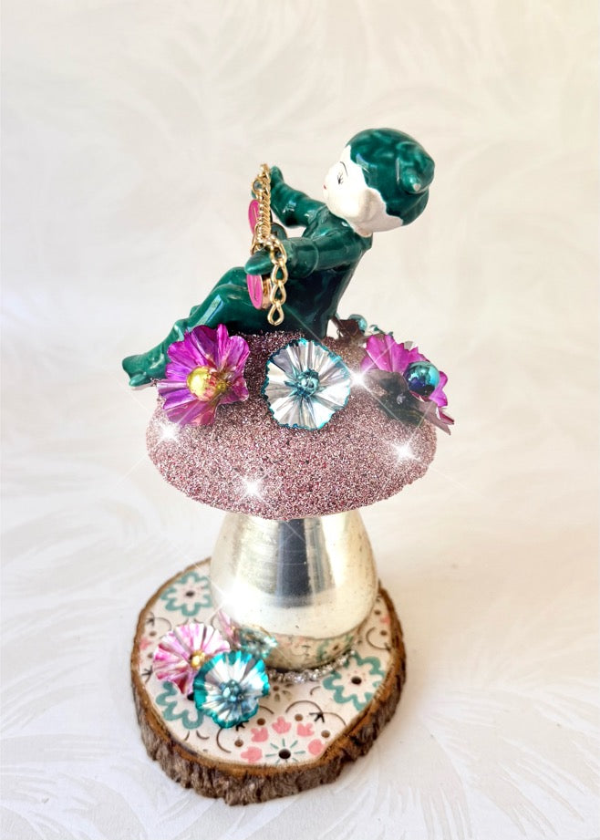Jingle - Handcrafted Mid-Century Pixie & Glass Mushroom Art