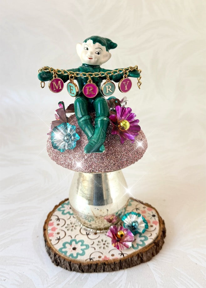 Jingle - Handcrafted Mid-Century Pixie & Glass Mushroom Art