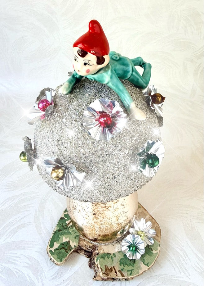 Pip - Handcrafted Mid-Century Pixie & Glass Mushroom Art