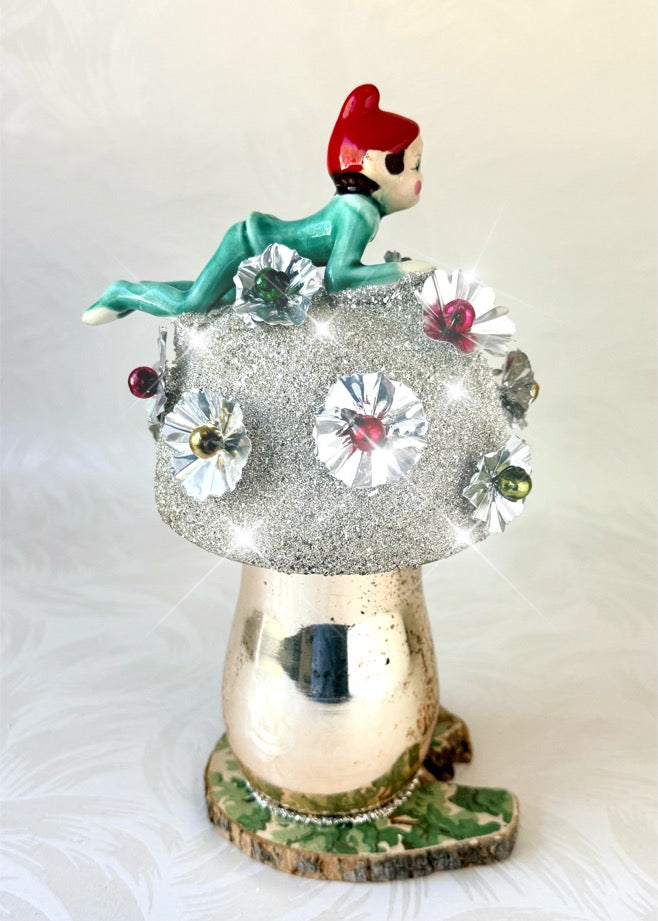 Pip - Handcrafted Mid-Century Pixie & Glass Mushroom Art