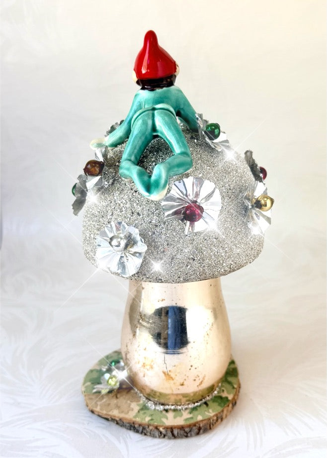 Pip - Handcrafted Mid-Century Pixie & Glass Mushroom Art