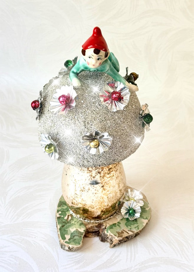Pip - Handcrafted Mid-Century Pixie & Glass Mushroom Art
