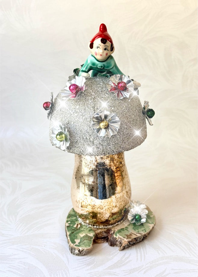 Pip - Handcrafted Mid-Century Pixie & Glass Mushroom Art